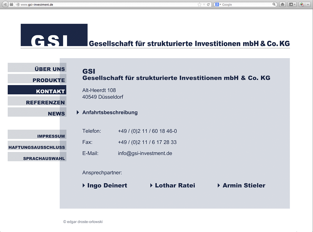 Unternehmensseite GSI Investment